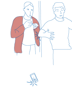 Illustration angerempelter Mann lässt Handy fallen